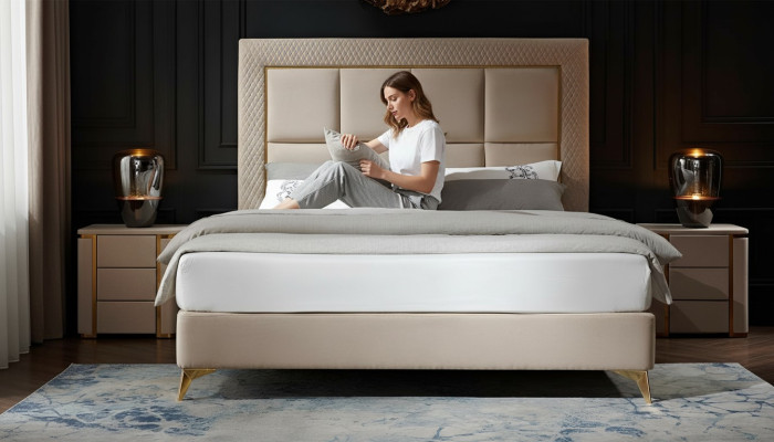 Lit 2x Table de chevet 3 pièces. Ensemble de chambre Design Luxe Chambre complète neuve