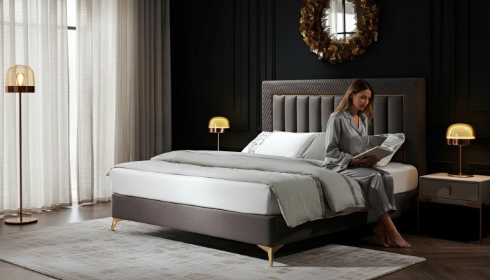 Chambre Lit complet 2x Table de chevet 3 pièces. Ensemble complet de luxe Design Sets
