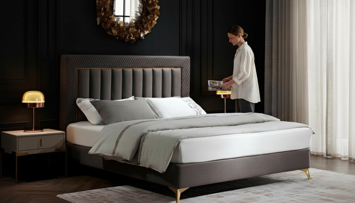 Lits doubles pour hôtel Mobilier de luxe Chambre à coucher Lit Rembourrage Design Velours Lits doubles