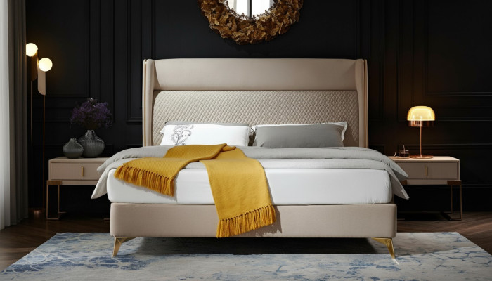 Lit 2x Table de chevet 3 pcs. Ensemble de chambre Designer Hôtel Suite Lits neufs