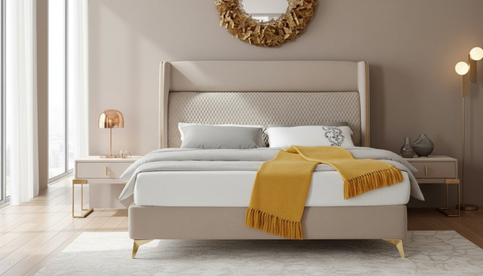 Lit double Chambre Hôtel Mariage Luxe Lit 2x Table de chevet 3pcs. Ensemble de lits neufs