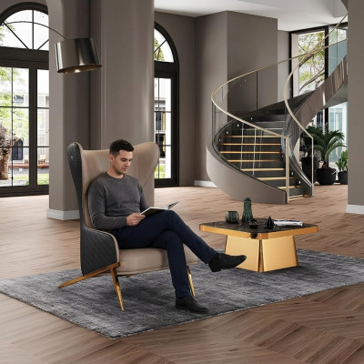 Fauteuil 74 x 90 cm Canapé revêtement en cuir Designer 1 place Siège rembourré