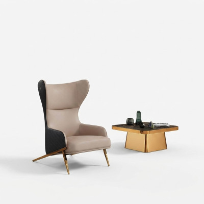 Fauteuil 74 x 90 cm Canapé revêtement en cuir Designer 1 place Siège rembourré