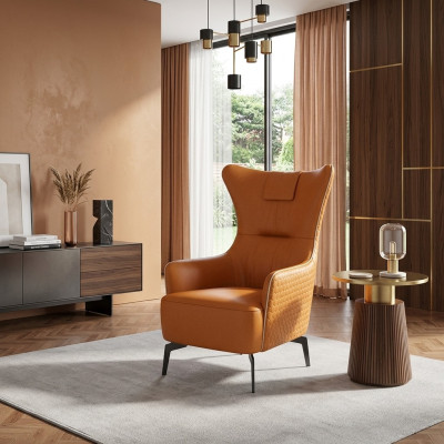 Fauteuil orange en cuir, fauteuil 76 x 80 cm, siège individuel, mobilier de design de luxe