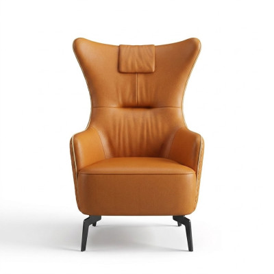 Fauteuil orange en cuir, fauteuil 76 x 80 cm, siège individuel, mobilier de design de luxe