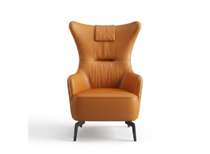 Fauteuil orange en cuir, fauteuil 76 x 80 cm, siège individuel, mobilier de design de luxe