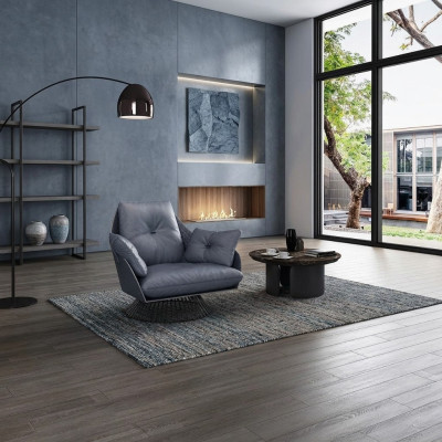 Fauteuil design gris en métal relax club lounge, assise individuelle, tissu d'ameublement en cuir
