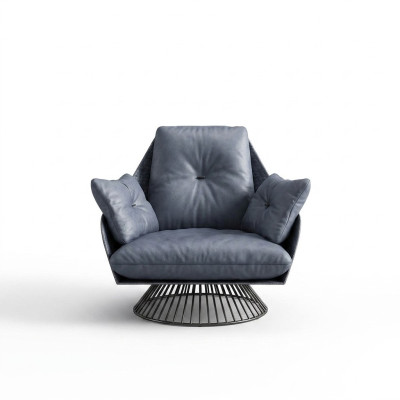 Fauteuil design gris en métal relax club lounge, assise individuelle, tissu d'ameublement en cuir