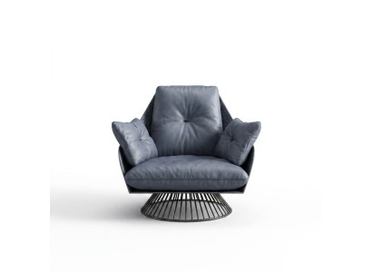 Fauteuil design gris en métal relax club lounge, assise individuelle, tissu d'ameublement en cuir