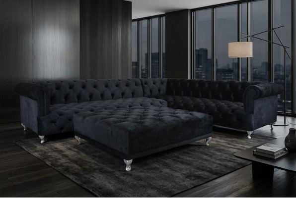 Canapé d'angle design Chesterfield Rembourrage Canapé d'angle + Tabouret Canapé d'angle
