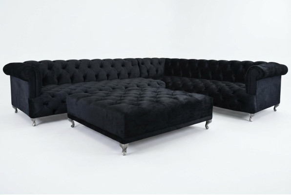 Canapé d'angle design Chesterfield Rembourrage Canapé d'angle + Tabouret Canapé d'angle