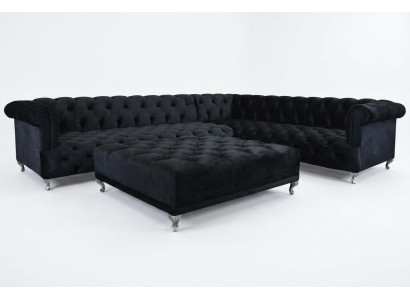 Canapé d'angle design Chesterfield Rembourrage Canapé d'angle + Tabouret Canapé d'angle