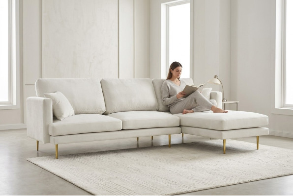 Élégance en blanc pour votre canapé design exclusif dans un style luxueux en forme de L