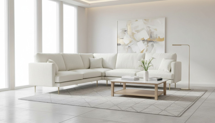 Élégance en blanc pour votre canapé design exclusif dans un style luxueux en forme de L