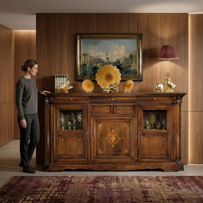 Buffet Buffet Commode Tiroir Vitrine Salon Bois Buffet Nouveau