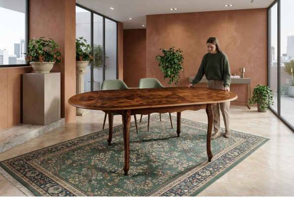 Table de salle à manger Table ovale Table en bois Meubles Tables Ameublement Bois massif Italie Rond neuf