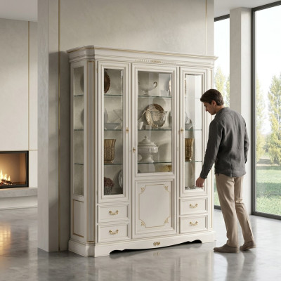 Vitrine Mobilier de salon Buffet en bois massif Vitrines en bois Armoire en verre Bois véritable