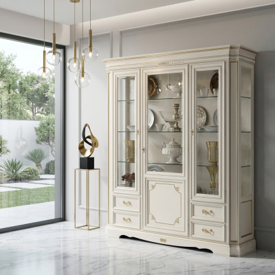 Vitrine Mobilier de salon Buffet en bois massif Vitrines en bois Armoire en verre Bois véritable