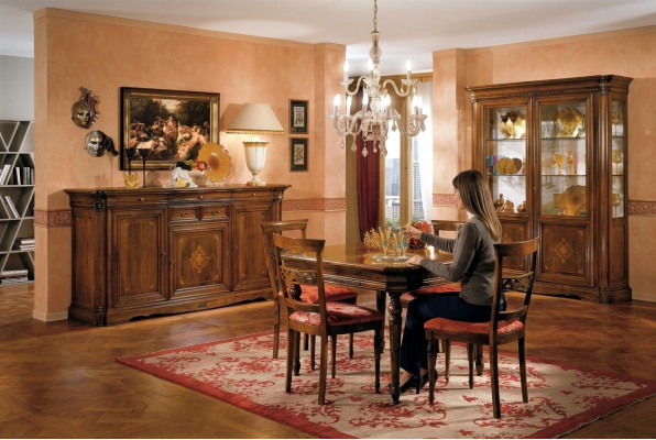 Salle à manger Ensemble Table à manger 4x Chaise Commode Vitrine Suite Table Groupe 7 pièces Mobilier