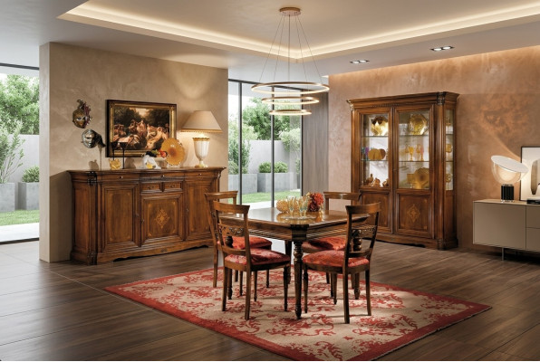 Salle à manger Ensemble Table à manger 4x Chaise Commode Vitrine Suite Table Groupe 7 pièces Mobilier