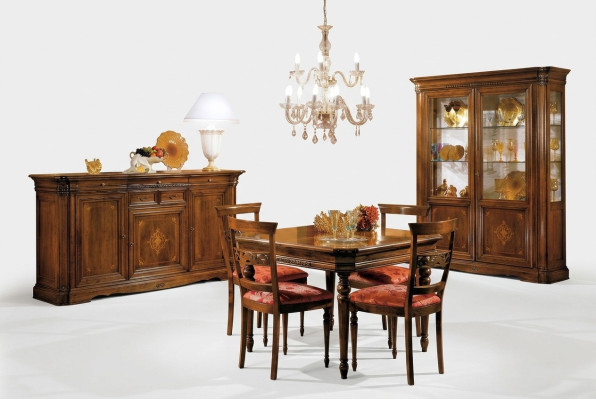 Salle à manger Ensemble Table à manger 4x Chaise Commode Vitrine Suite Table Groupe 7 pièces Mobilier