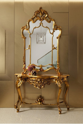 Console de style campagnard avec miroir Coiffeuse avec miroir Table console en or