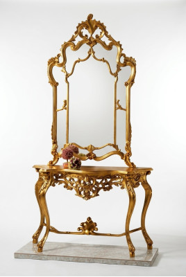 Console de style campagnard avec miroir Coiffeuse avec miroir Table console en or