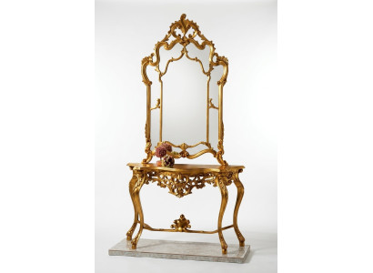 Console de style campagnard avec miroir Coiffeuse avec miroir Table console en or