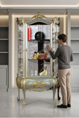 Meubles baroques Vitrine italienne Armoire Armoire Mobilier Cabinets en bois massif Étagère Élégant
