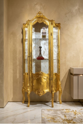 Vitrine en bois doré Armoire de présentation Vitrines en verre Étagères Meubles italiens neufs