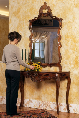 Console miroir de style maison de campagne Console Coiffeuse avec miroir Table console Marron