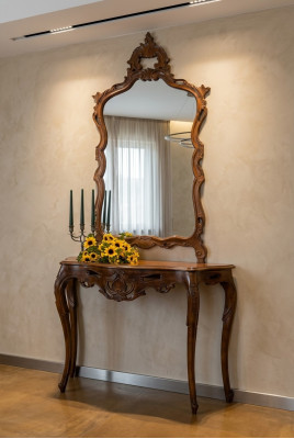 Console miroir de style maison de campagne Console Coiffeuse avec miroir Table console Marron