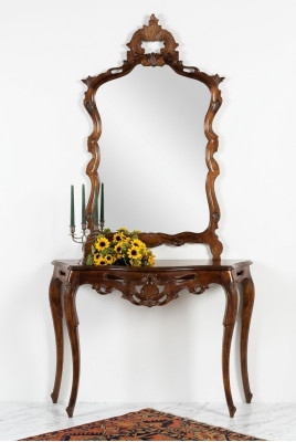 Console miroir de style maison de campagne Console Coiffeuse avec miroir Table console Marron