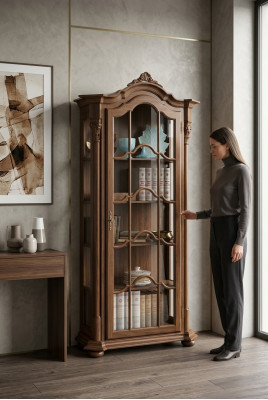 Vitrine Mobilier de salon Buffet en bois massif Vitrines Armoire en verre Bois véritable
