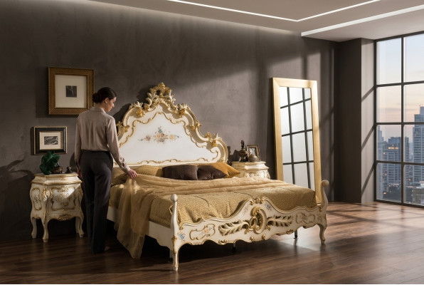 Chambre Ensemble Complet Lit Blanc, 2x Tables de Chevet Mobilier de Chambre Bois neuf
