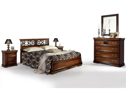 Ensemble complet de chambre à coucher en bois brun Lit 2x Table de chevet Commode Miroir neuf