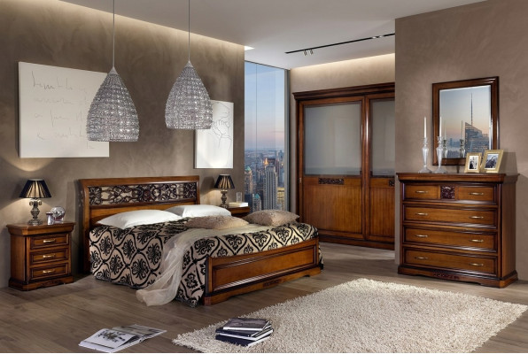 Chambre Bois Lit Brown Luxe Meubles Vaccari cav giovanni Bois massif nouveau