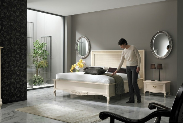 Chambre Lit Table de chevet Lit double Rembourrage Lits set Groupe Suite 3pcs.