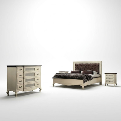 Ensemble de chambre de luxe 4 pièces. Lit 2 tables de chevet Commode Meubles en bois massif Italie