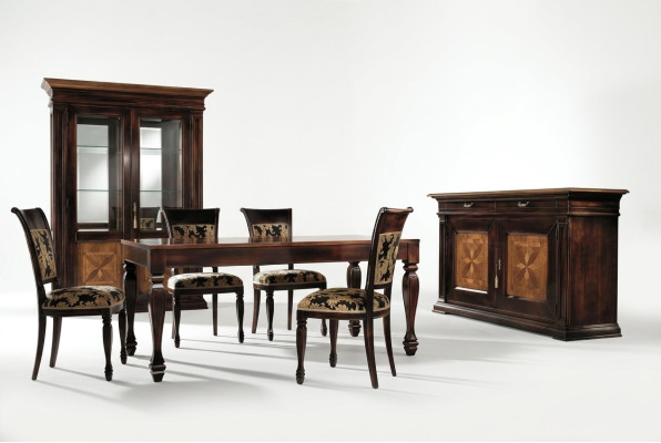 Salle à manger Ensemble Buffet Chaises 4x Vitrine Groupe de salle à manger Table 7 pièces.