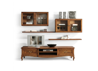 Ensemble de salon Vitrine Meuble TV Commode Table basse Commodes Armoire Bois neuf 7 pièces.
