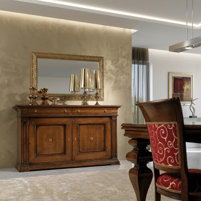 Commode en bois massif avec miroir Buffet Commodes Ensembles de meubles italiens 2 pièces.