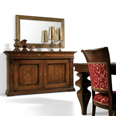 Commode en bois massif avec miroir Buffet Commodes Ensembles de meubles italiens 2 pièces.