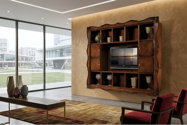Meuble mural de salon Vitrine Bois Mobilier de salon TV Armoire Murale Design nouveaux