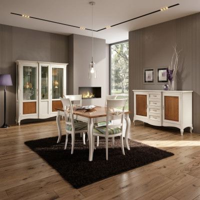 Salle à manger Ensemble Commode Chaises 4x Vitrine Groupe de salle à manger Vitrines 7 pièces.