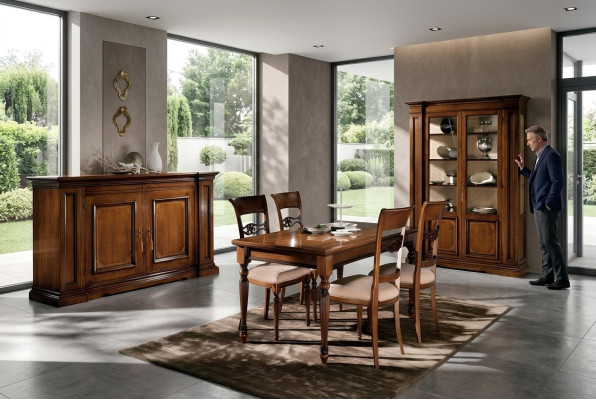 Salle à manger Ensemble Suite Chaises 4x Vitrine Groupe Jeu de salle à manger Vitrines 7 pièces. Commode