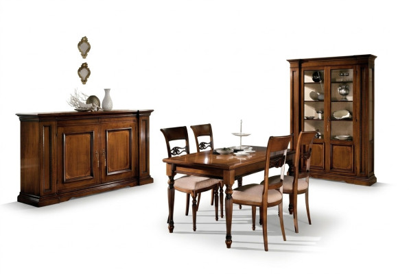 Salle à manger Ensemble Suite Chaises 4x Vitrine Groupe Jeu de salle à manger Vitrines 7 pièces. Commode