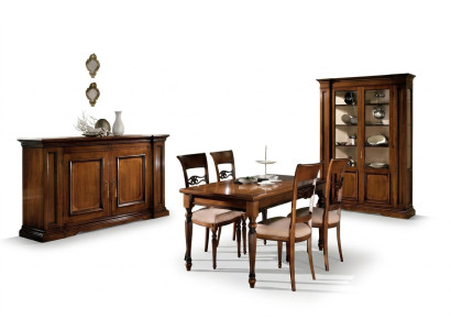 Salle à manger Ensemble Suite Chaises 4x Vitrine Groupe Jeu de salle à manger Vitrines 7 pièces. Commode