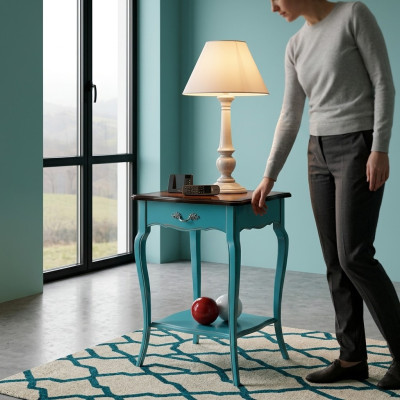 Consoles Table de chevet Chambre Table d'appoint Design moderne Meubles Bois Bleu Azur