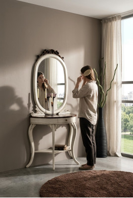 Classique r miroir Coiffeuse Console Table Table en bois blanc Mobilier de chambre à coucher 2 pièces